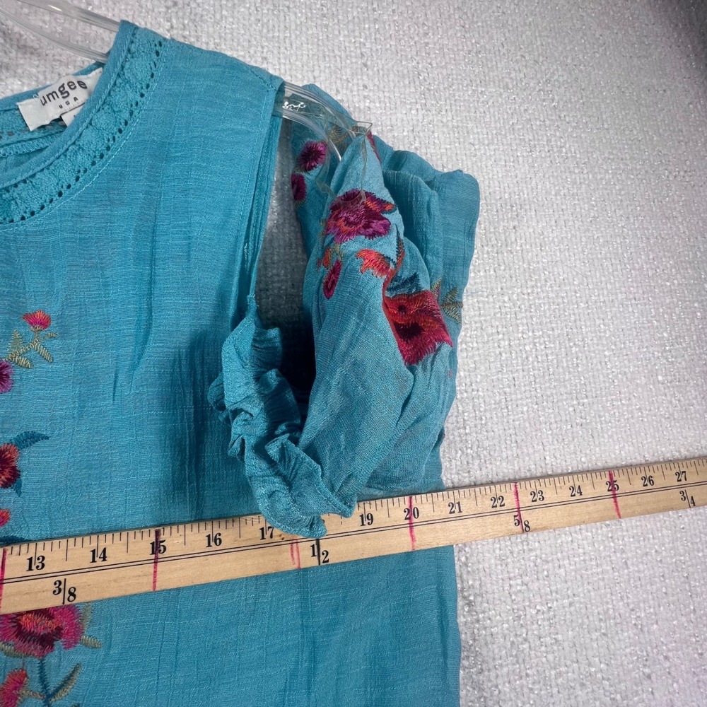 Umgee Turquoise Floral Embroidered Cold Shoulder Bell Sleeve Top A4134 Large - Picture 4 of 8
